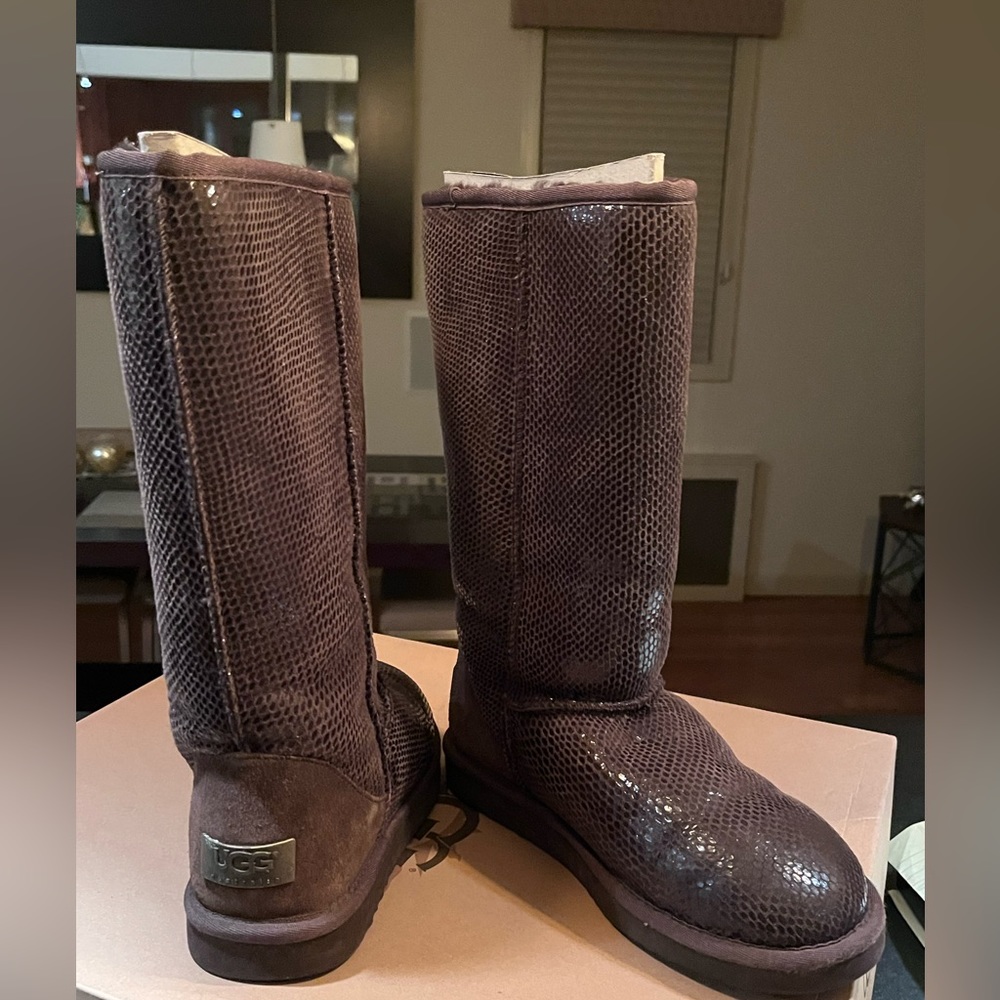 Classic Tall Snake Print Ugg Chocolate Boot, Very Coo… - Gem